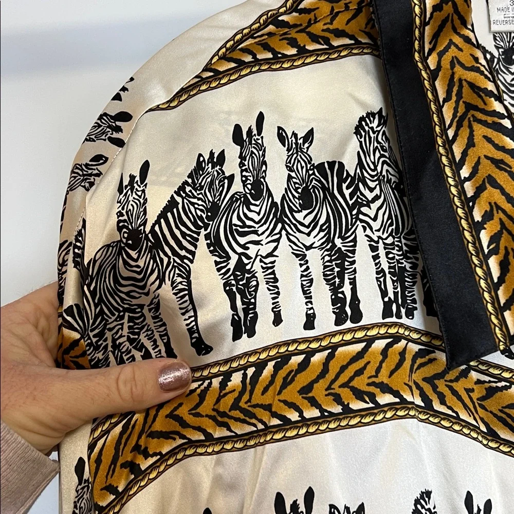 Vintage Jessica Holbrook 100% Silk Zebra Print Patterned Button Down Top- 3X - Picture 5 of 5